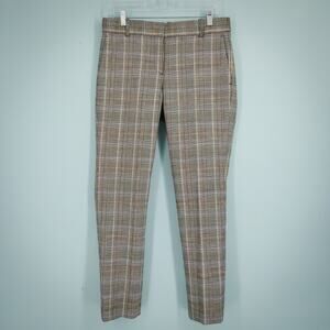 Theory Size 6 Straight Trouser Autumn Plaid Button Zip Wool Blend Dress Pants
